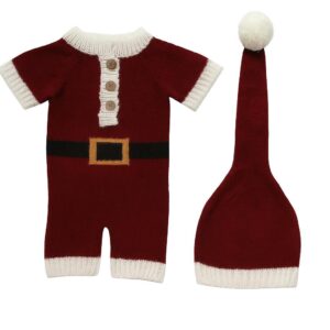 Conjunto Natalino Tricô – Macacão + Gorrinho com Pompom