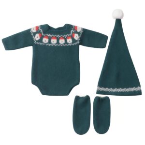 Conjunto Natalino Tricô Verde Petróleo – Macacão + Gorro + Sapatinhos