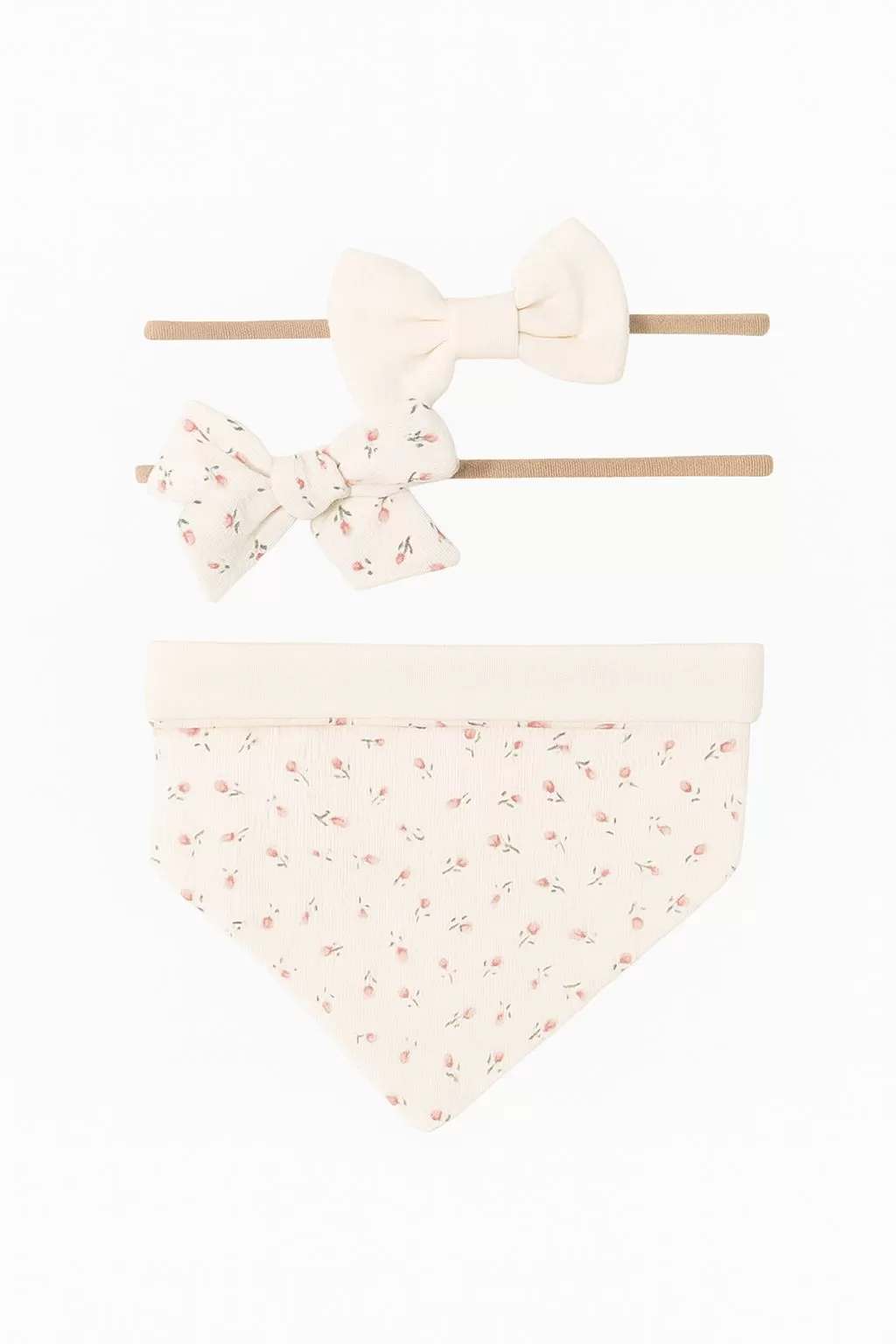 Kit Floral: 2 Faixinhas de Meia + Babador Bandana